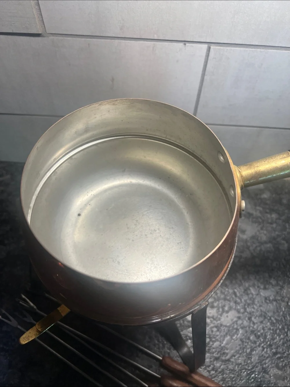 Copper Fondue Set with Wooden-Handled Forks - Copper